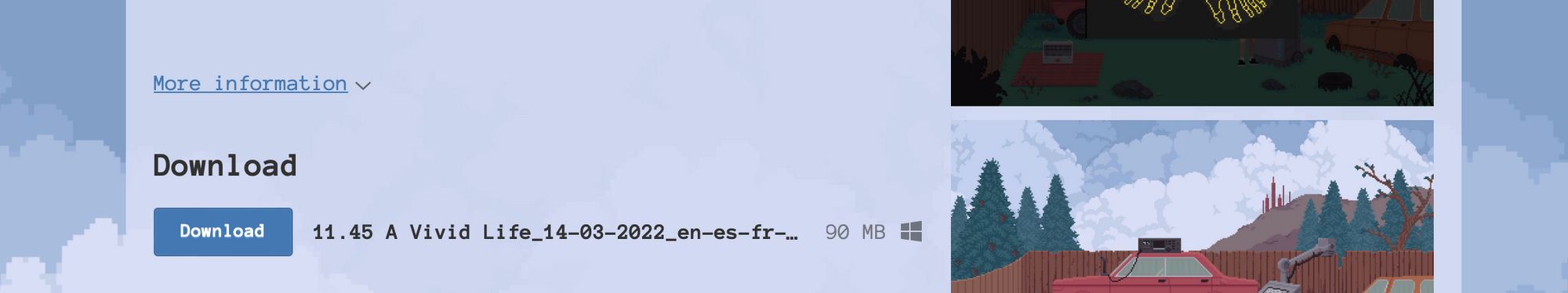 Capture d'écran de la page itch de 11:45 A Vivid Life.